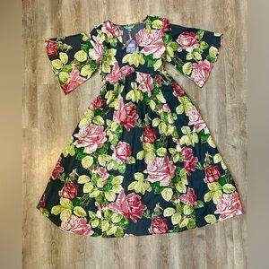 NWT April Cornell Cassandra Rose Floral Dress Cottage Core Romantic Tie Back S